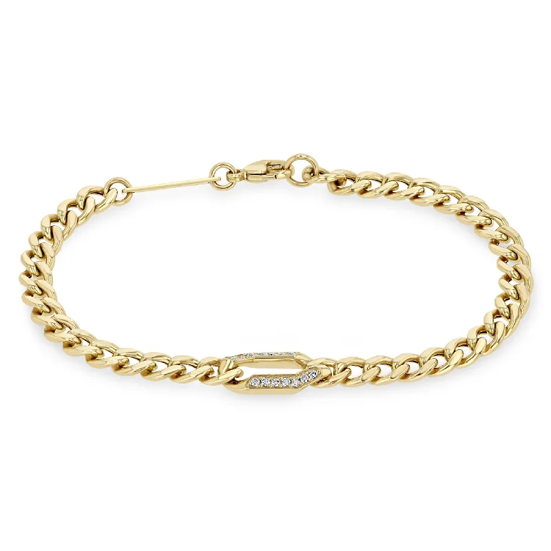 14k Pavé Diamond Oval Link Medium Curb Chain Bracelet