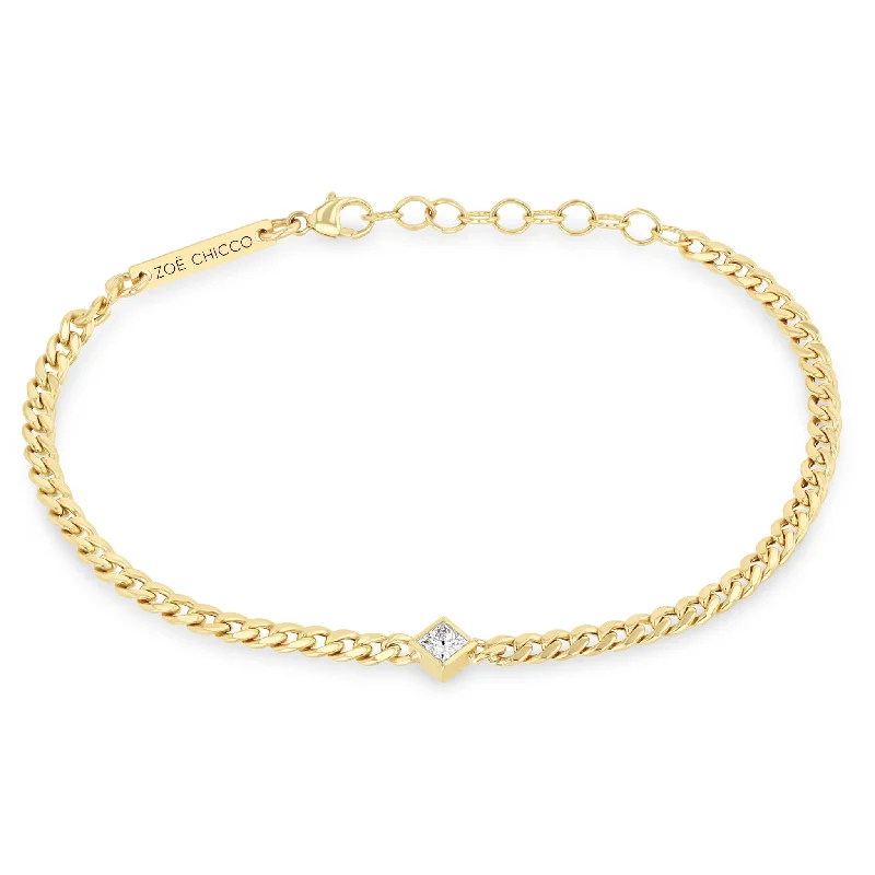 14k Princess Diamond Small Curb Chain Bracelet