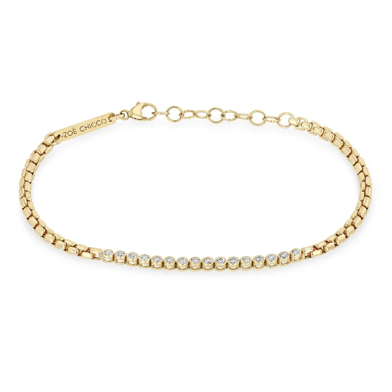 14k Small Diamond Bezel Tennis Segment Box Chain Bracelet