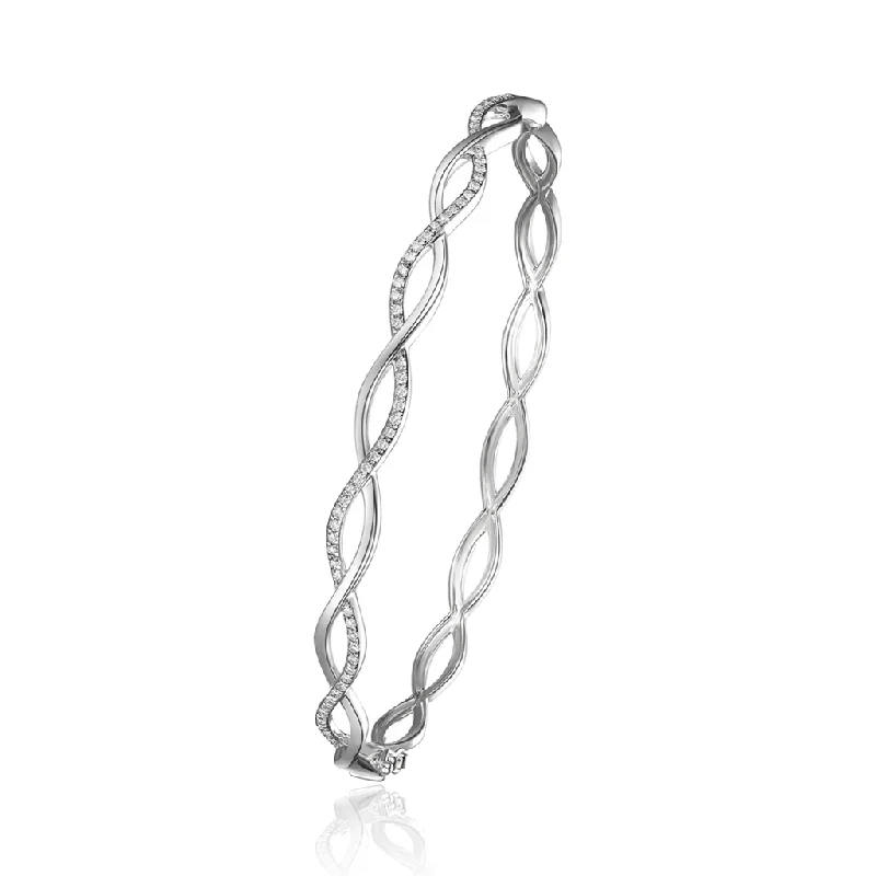 14K White Gold Twist Diamond Bangle Bracelet