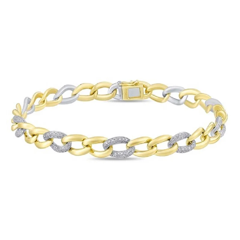 14K Yellow And White Gold Diamond Curb Bracelet