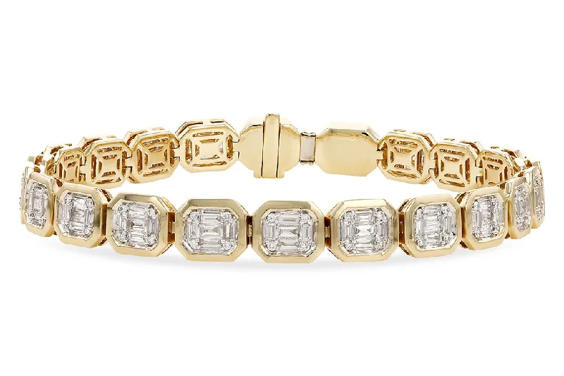 14K Yellow Gold Baguette And Round Diamond Tennis Bracelet