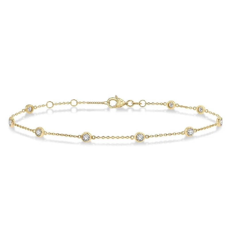 14K Yellow Gold Bezel Set Diamond Station Bracelet