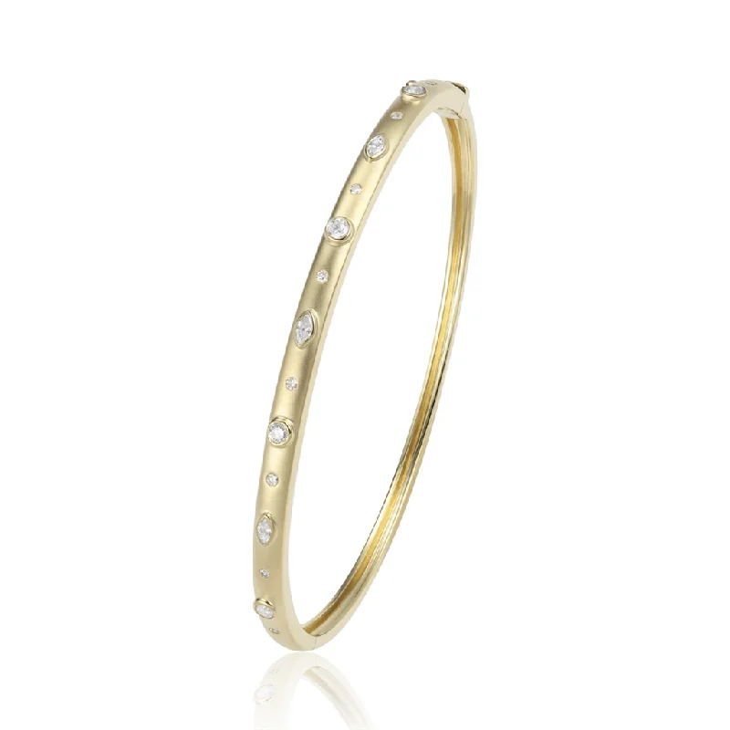 14K Yellow Gold Matte Finish Diamond Bangle