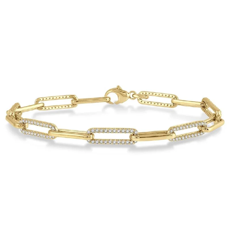 14K Yellow Gold Paperclip Diamond Bracelet