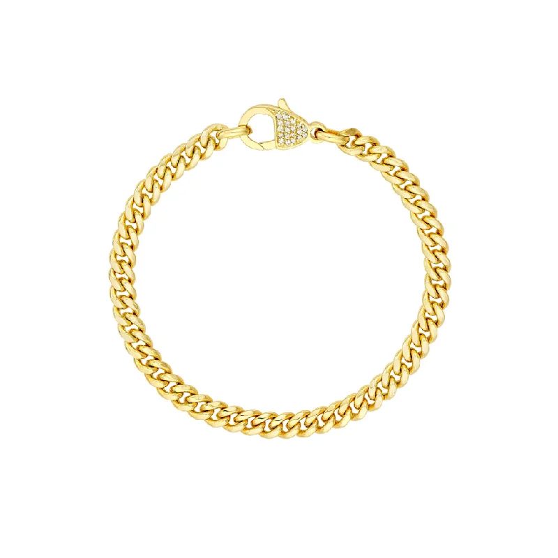 14K Yellow Gold Pavé Diamond Pear Lock Curb Chain Bracelet