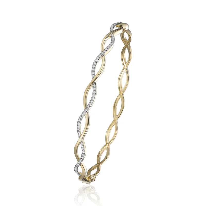 14K Yellow Gold Twist Diamond Bangle Bracelet