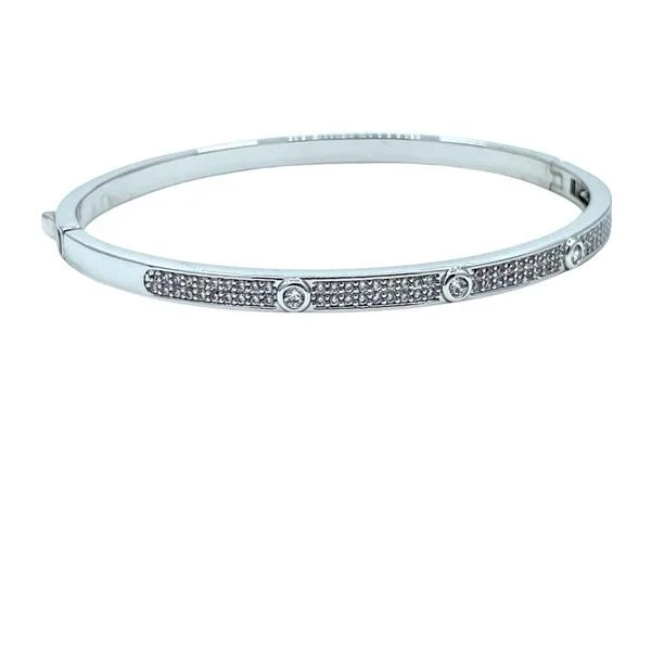 Bangle Bracelet: Sterling Silver With CZ Stones (BNS4506)