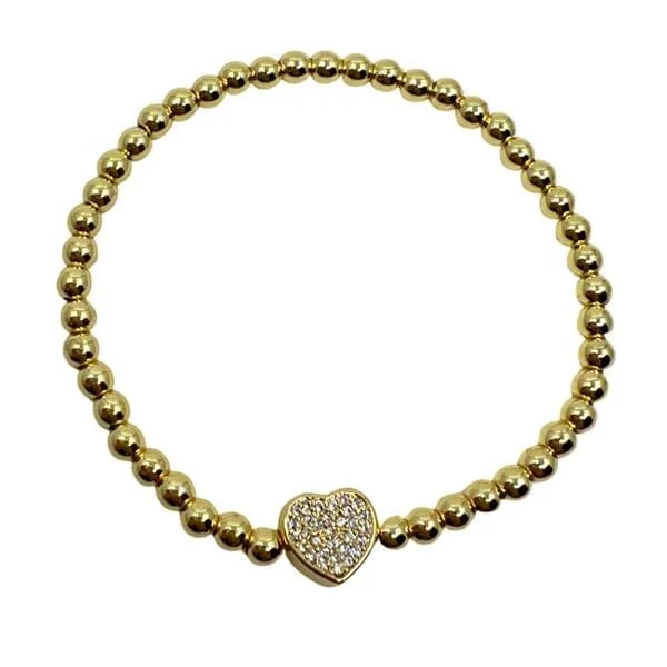 Beaded Bracelet With Pave heart : Gold Plated (BG645)