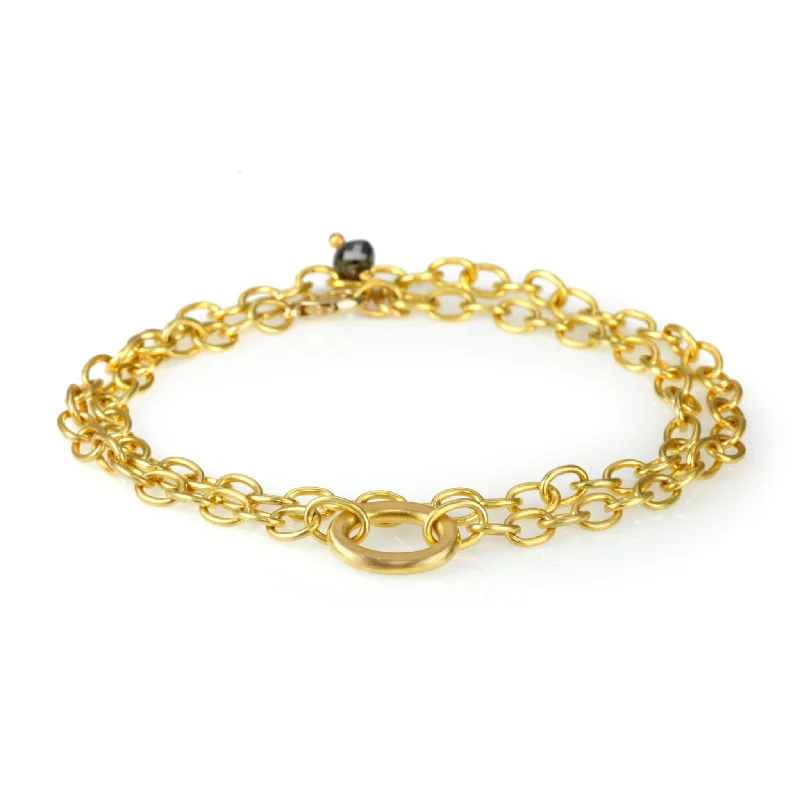 20K Gold Handmade Double Wrap Bracelet with Black Diamond