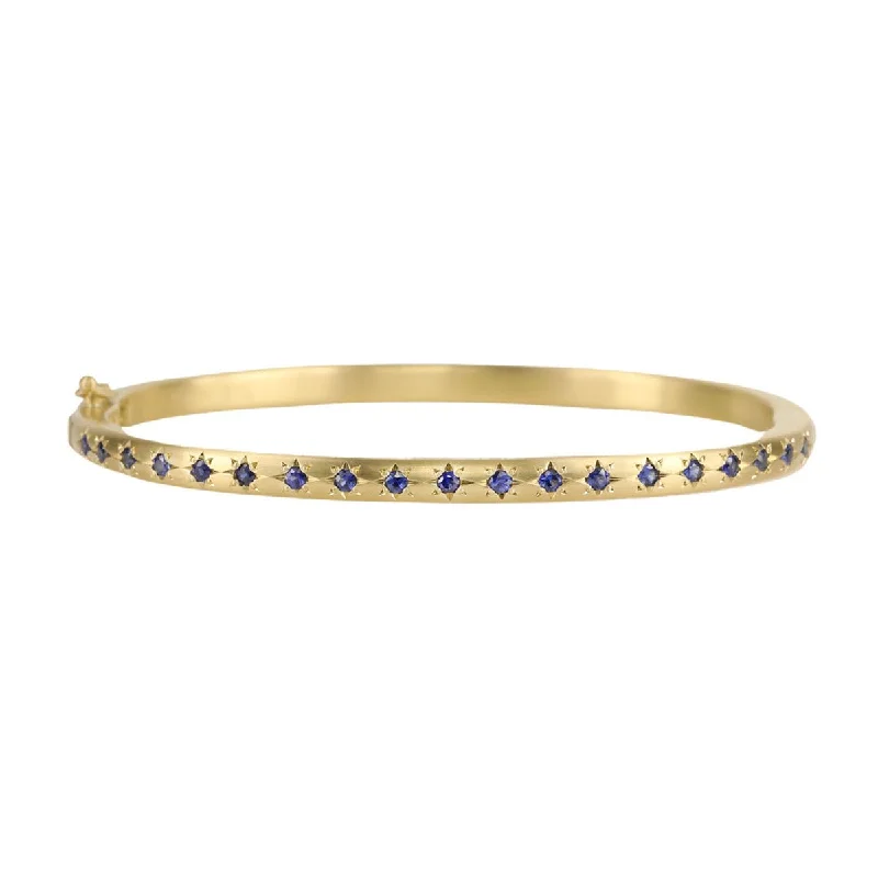 18K Gold and Star-Set Blue Sapphire Hinged Bangle