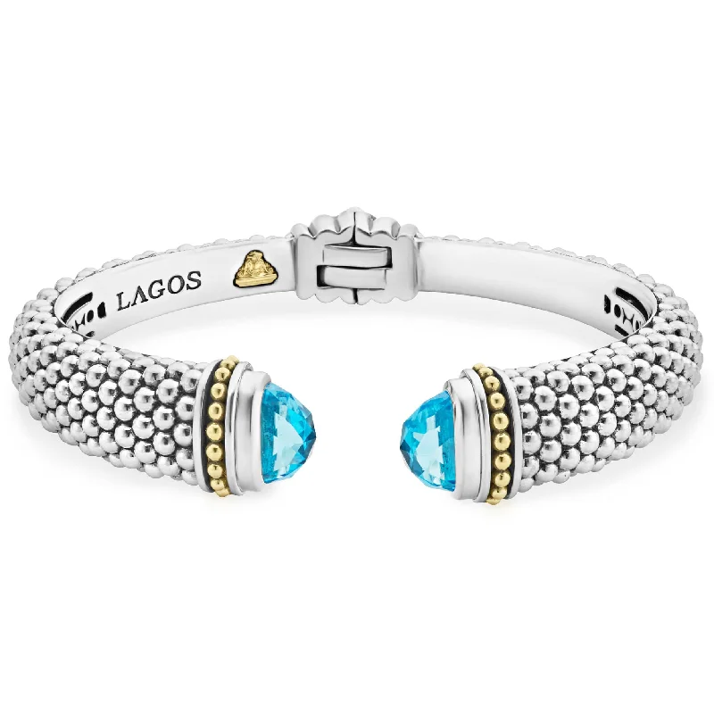 Caviar Color Swiss Blue Topaz Cuff Bracelet | 12mm