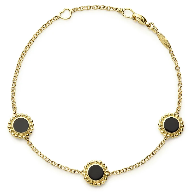 Covet Three Station Round Onyx Bracelet