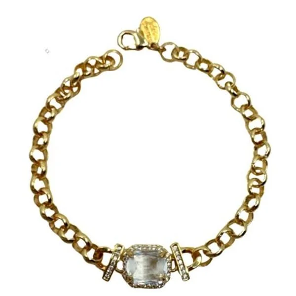 CZ Charm Center Bracelet on Gold Fill Chain: Clear (BCG485C)