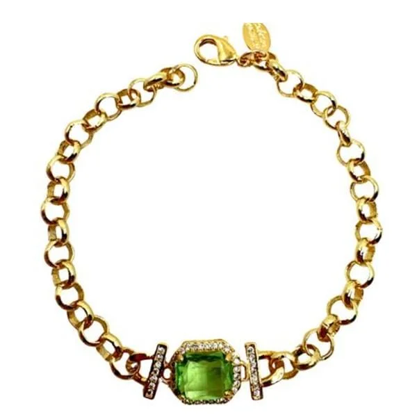 CZ Charm Center Bracelet on Gold Fill Chain: Green (BCG485EM)