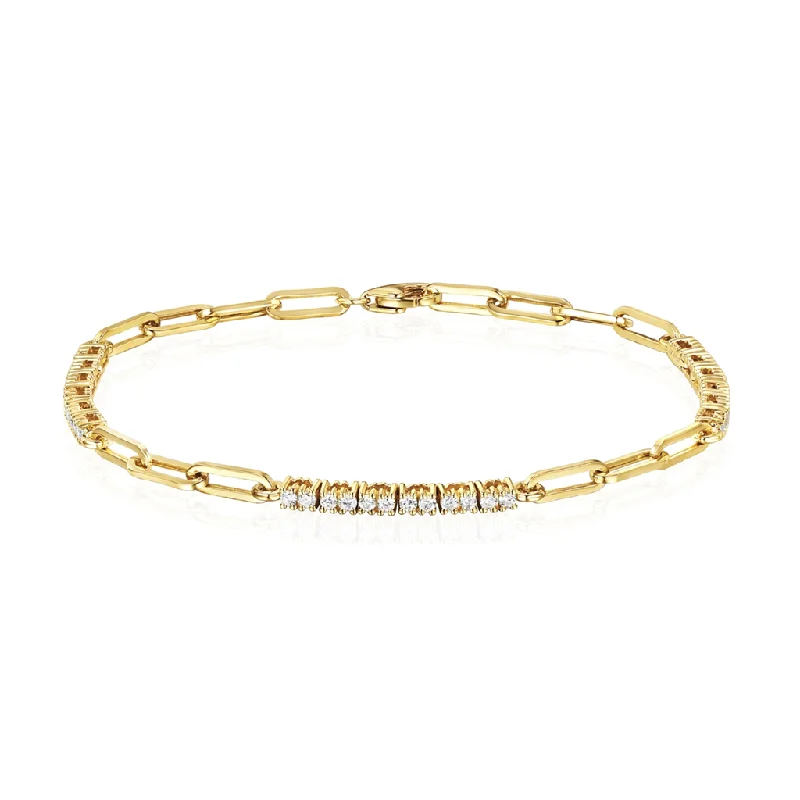 14K Yellow Gold Natural Diamonds Paperclip Bracelet