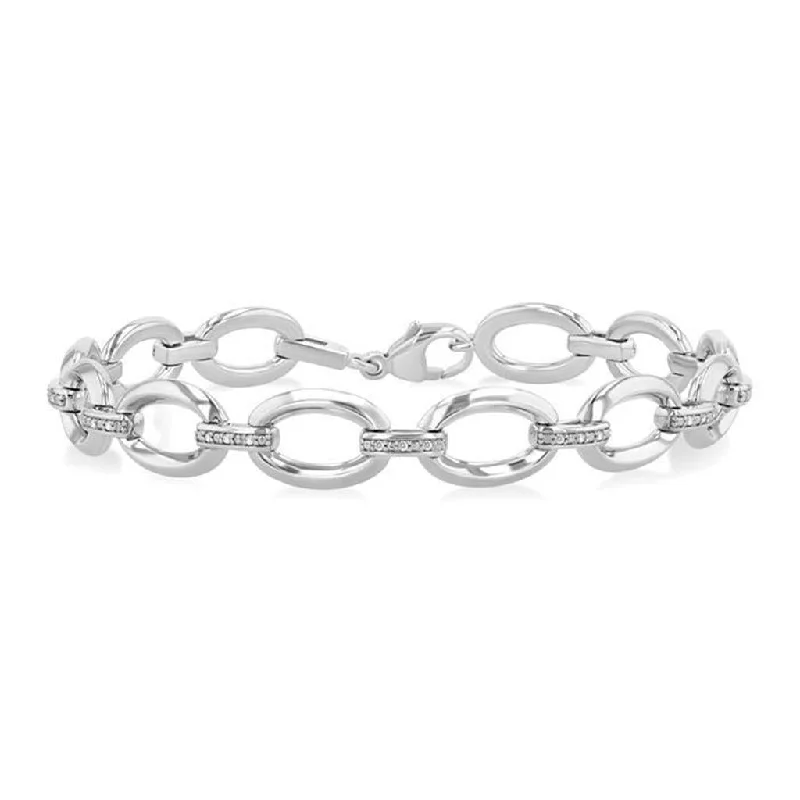 Sterling Silver Diamond Oval Link Bracelet