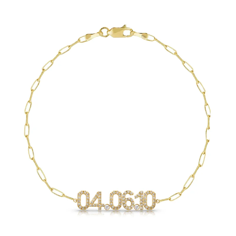 Diamond Date Bracelet on Thin Paperclip Chain