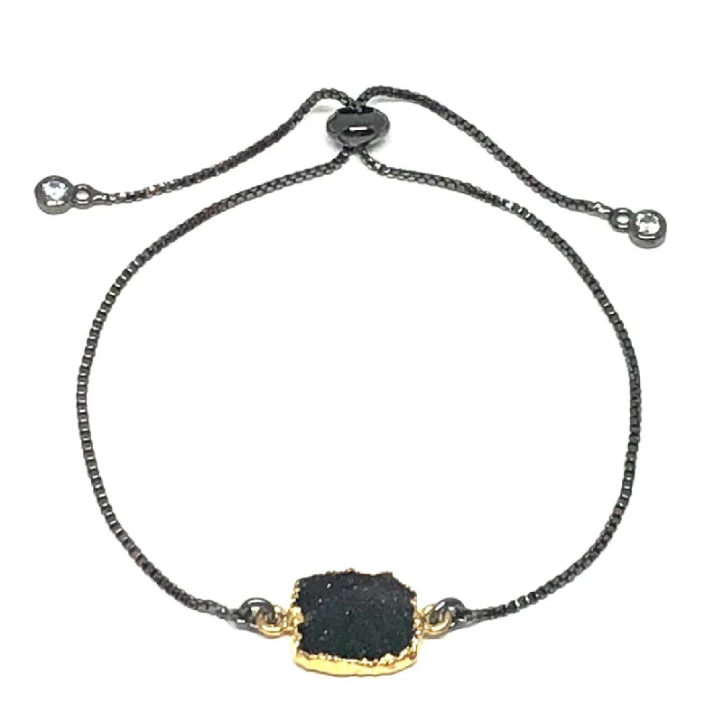 Electroform Stone Pull Bracelet: Black Druzy (PBXT748DZX) Also on Gold Chain