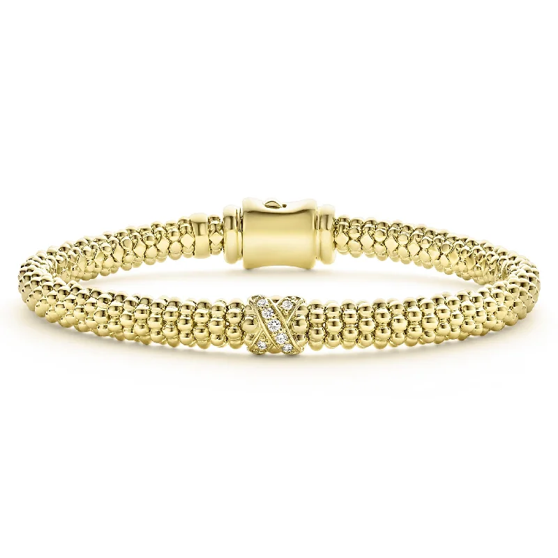 Embrace 18K Gold X Diamond Caviar Bracelet | 6mm