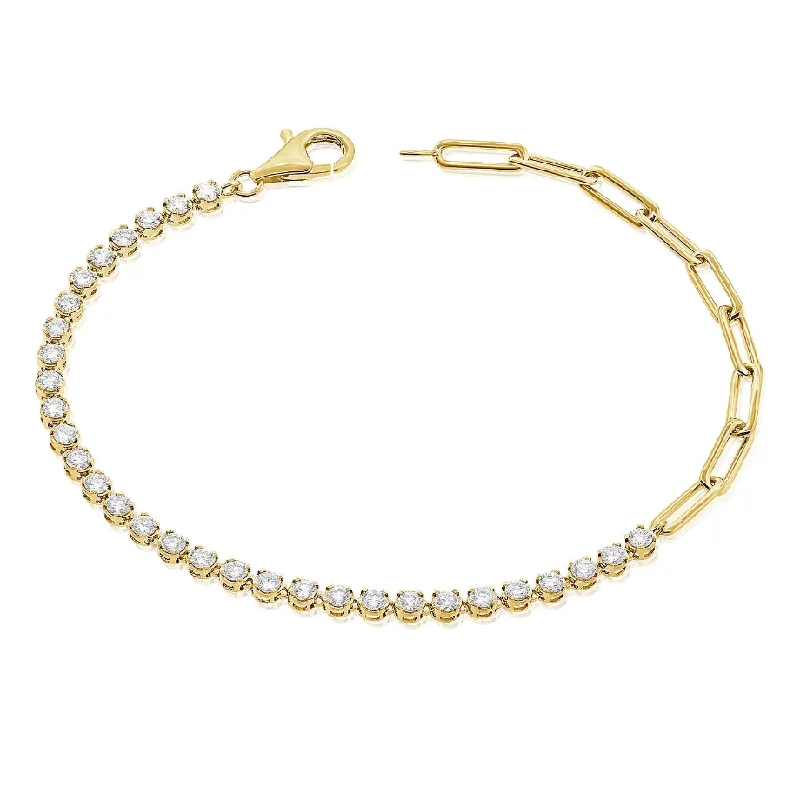 Half Buttercup Setting Diamond Tennis Half PaperClip Bracelet