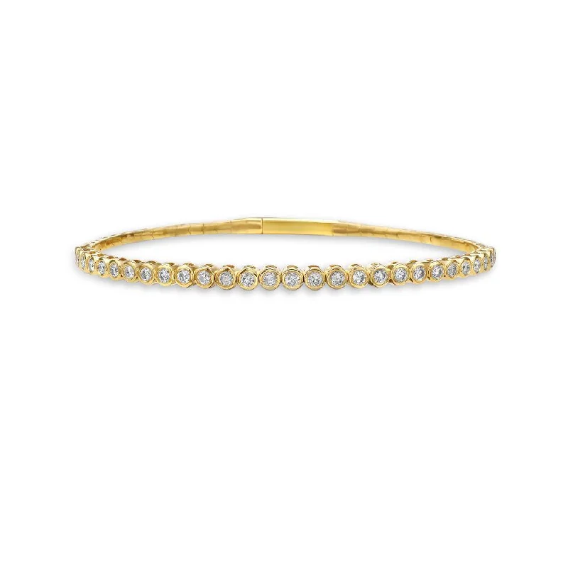 HalfWay Diamond Flexible Bangle Bracelet (1.10 ct.) Bezel Set in 14K Gold