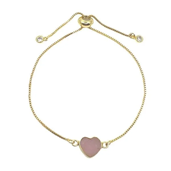 Heart: Semi Precious Stone on Pull Chain : Pink Opal (PBT67PO)