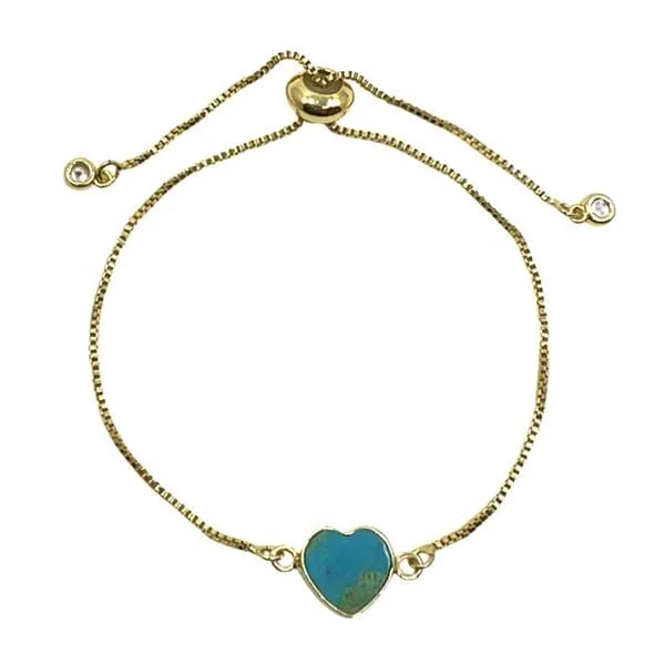 Heart: Semi Precious Stone on Pull Chain : Turquoise (PBT67TQ)