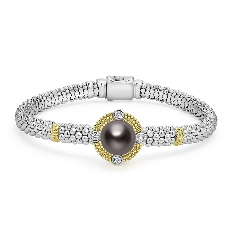 Luna Tahitian Black Pearl Diamond Caviar Bracelet | 6mm