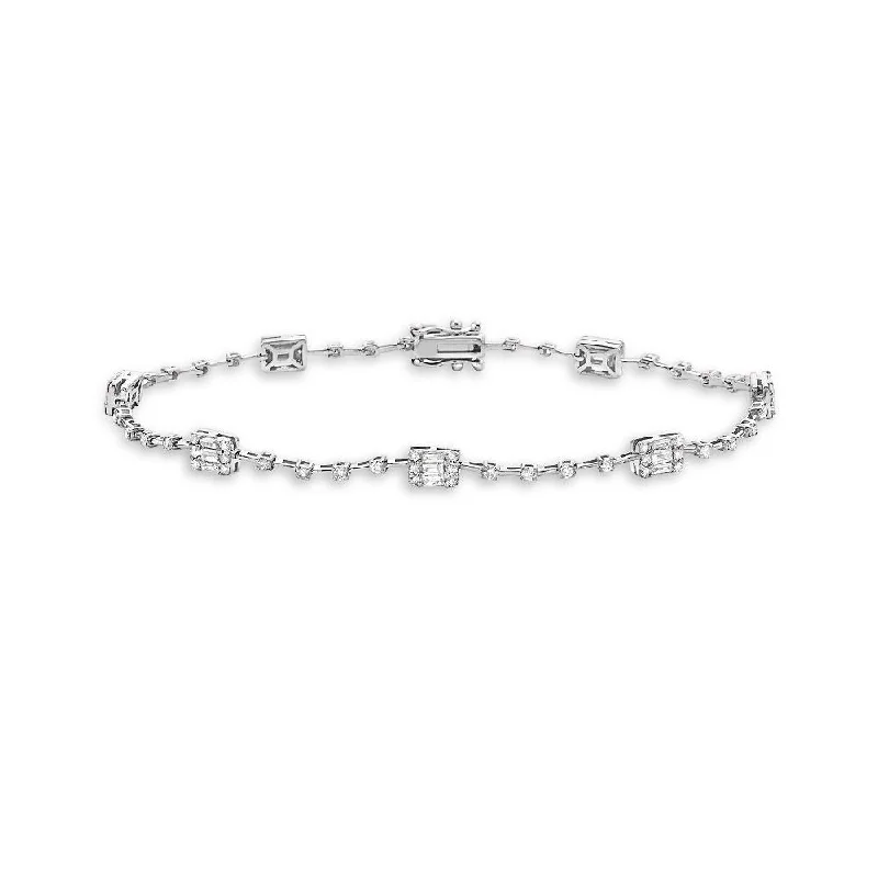 Round & Baguette Diamonds Rectangular Shape Link Bracelet (1.75 ct.) Buttercup Setting in 14K Gold