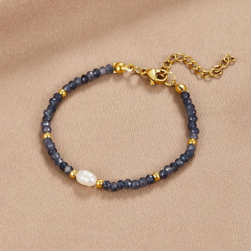 Navy Sodalite Pearl & Bead Bracelet