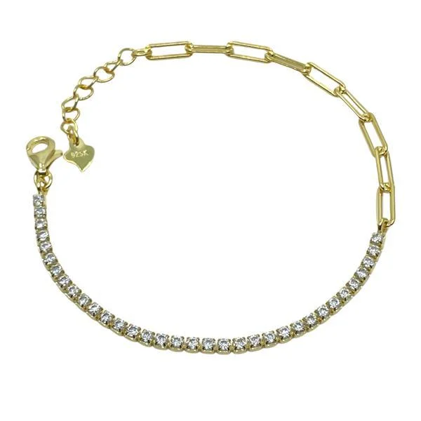 Prong Set CZ With Link Chain Bracelet: Gold Vermeil (BCG4540)