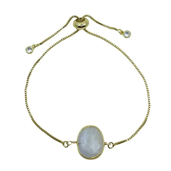 Pull Chain Bracelet: Bezel Set Oval Gemstone: Moonstone (PGBT708MN)