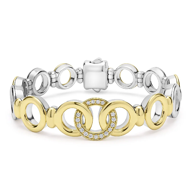 Signature Caviar Two-Tone Interlocking Diamond Link Bracelet