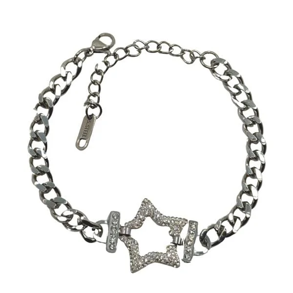 Stainless Steel: Curb Chain With Cz Star Bracelet (BSS45STR)