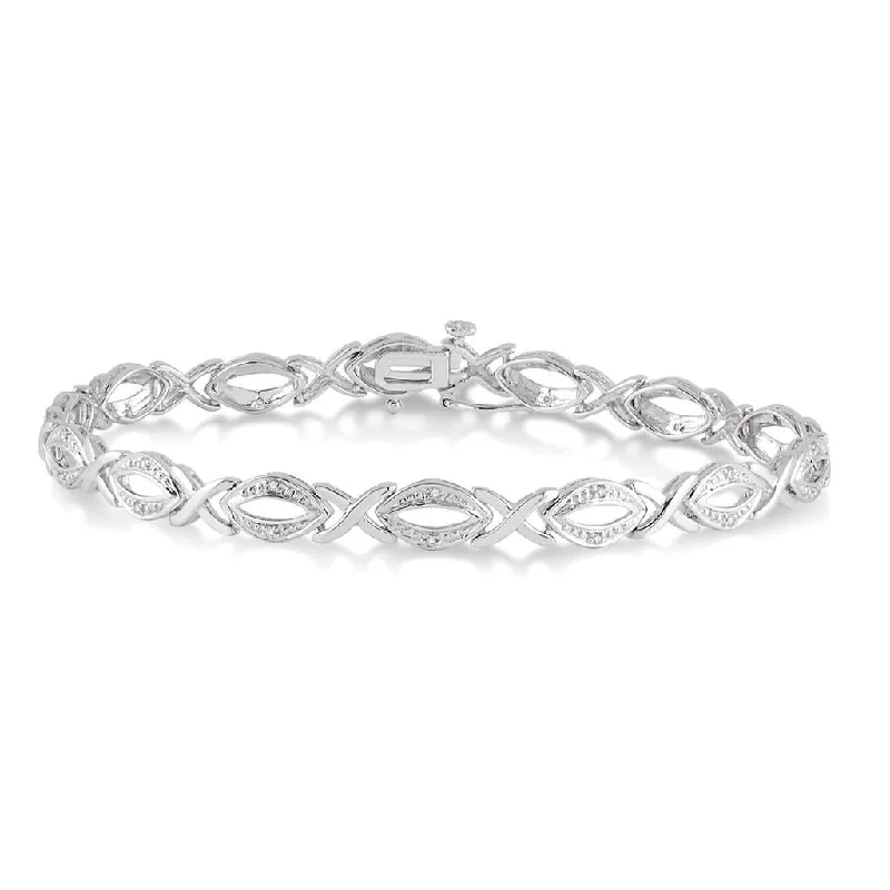 Sterling Silver Fancy Link Diamond Bracelet