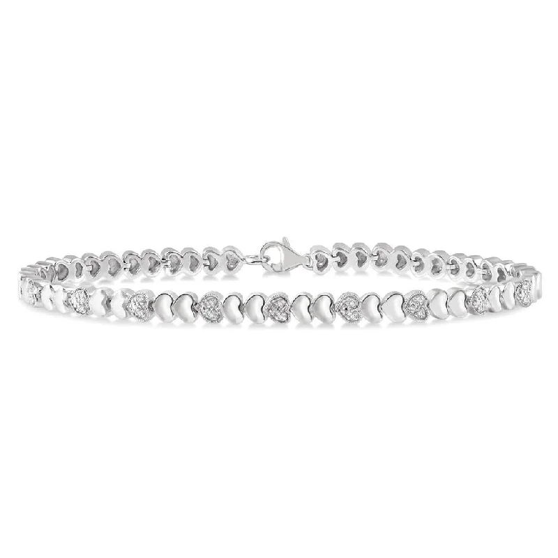 Sterling Silver Heart Shape Diamond Bracelet