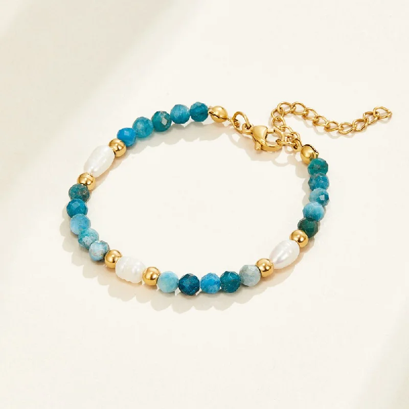 Turquoise Blue & Pearl Bead Bracelet