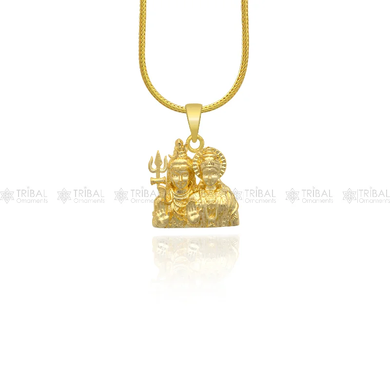 925 sterling silver gold polished Lord shiva and Parwati maa/ gori maa divine pendant nsp900