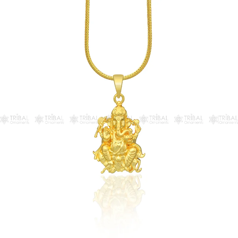 925 sterling silver gold polished Lord Ganesha  divine pendant nsp906