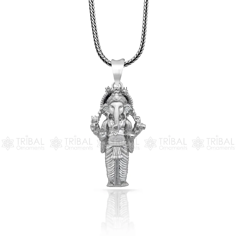 925 sterling silver Lord Ganesha standing design pendant necklace, Lord Ganesha unique style handmade pendant for unisex gift  Nsp824