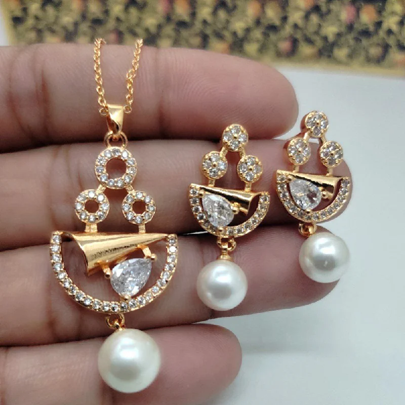 Aamrapali Gold Plated AD Chain Pendant Set