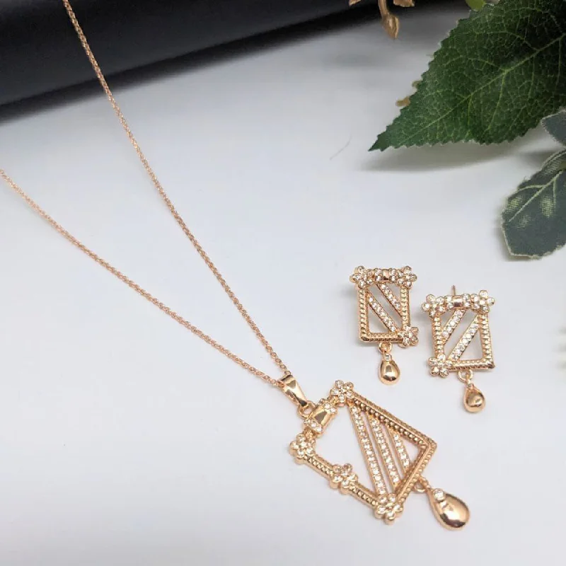 Aamrapali Rose Gold Plated AD  Chain Pendant Set