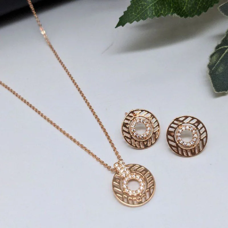 Aamrapali Rose Gold Plated AD Pendant Set