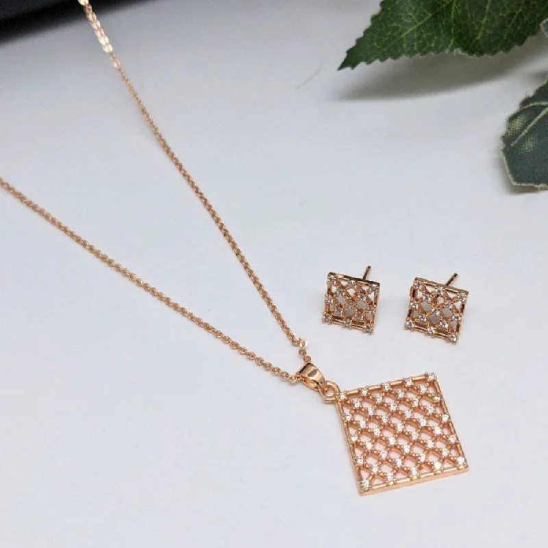 Aamrapali Rose Gold Plated AD Pendant Set