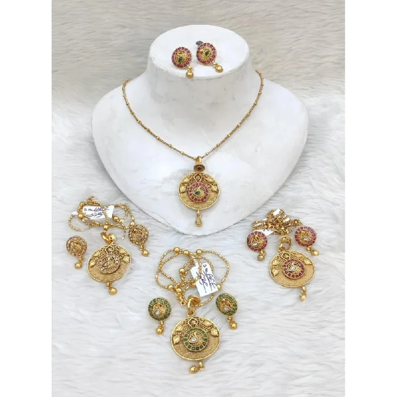 Akruti Collection Gold Plated Chain Pendant Set (Assorted Color 1 Piece Only)