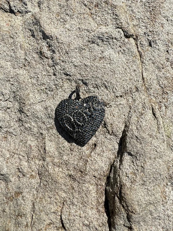 Black Spinel Pendant with Script Love Heart