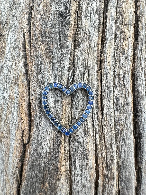 Blue Sapphire Open Heart Pendant