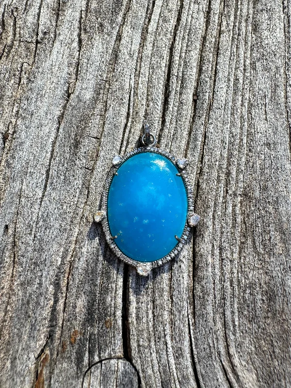 Cobalt Blue Smithsonite Pendant with Diamond Details