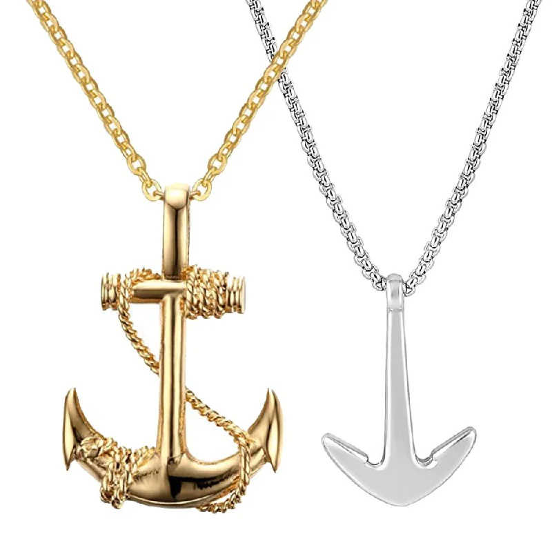 Mahi Combo of Gold & Rhodium Plated Unisex Ship Anchor Necklace Pendant with Box Chain (CO1105633M)